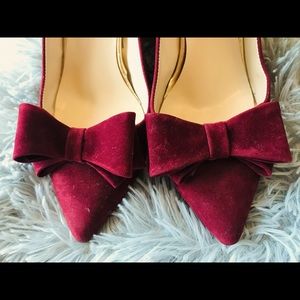 Women’s Dark Red Velvet Big Bow, 3 inch Heels